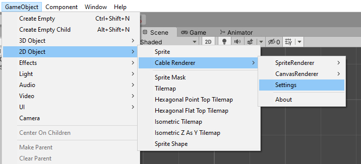 Editor Settings Menu